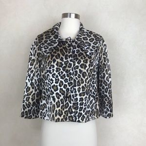 Cache Vintage Leopard Print Mob Wife Cropped Blazer Size 6